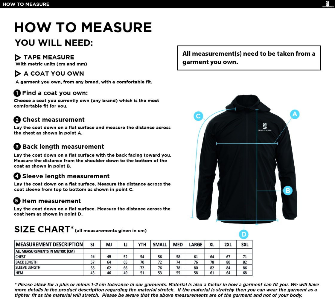 Cumbria Women - Dual Elite 1/4 Zip Hoody / Rain Jacket - Unisex Fit - Size Guide