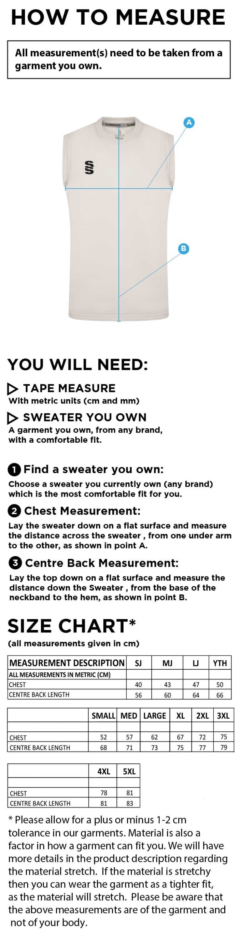 CAG Boys Playing - Sleeveless Sweater - Size Guide