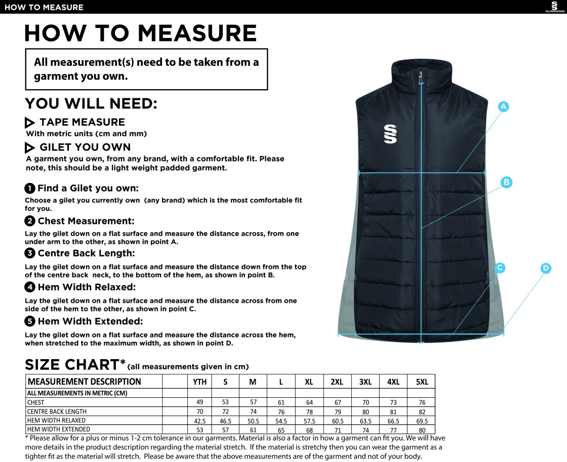 East District - Active Gilet - Size Guide
