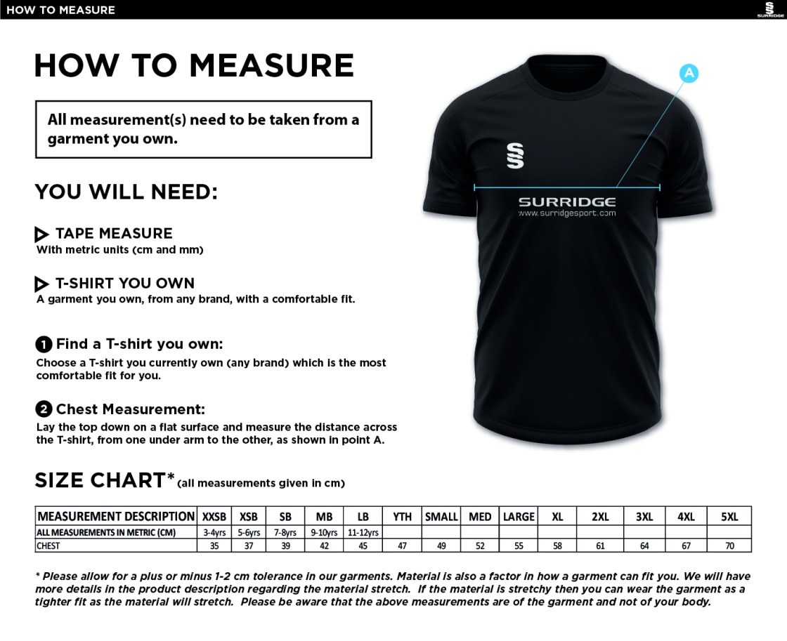 South Lakes District - Dual Training Vest - Unisex Fit - Size Guide
