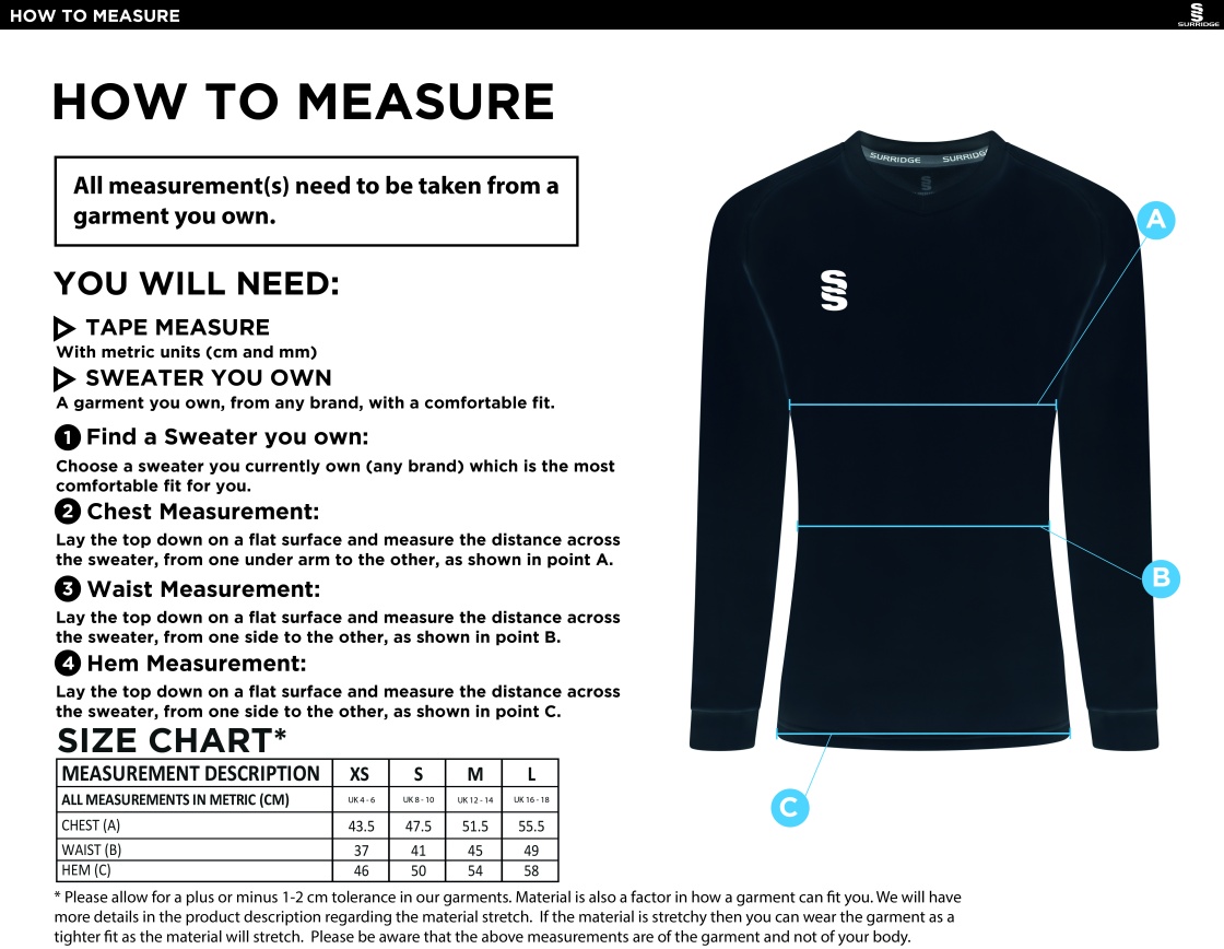 CAG Girls Playing - Long Sleeved Sweater - Size Guide
