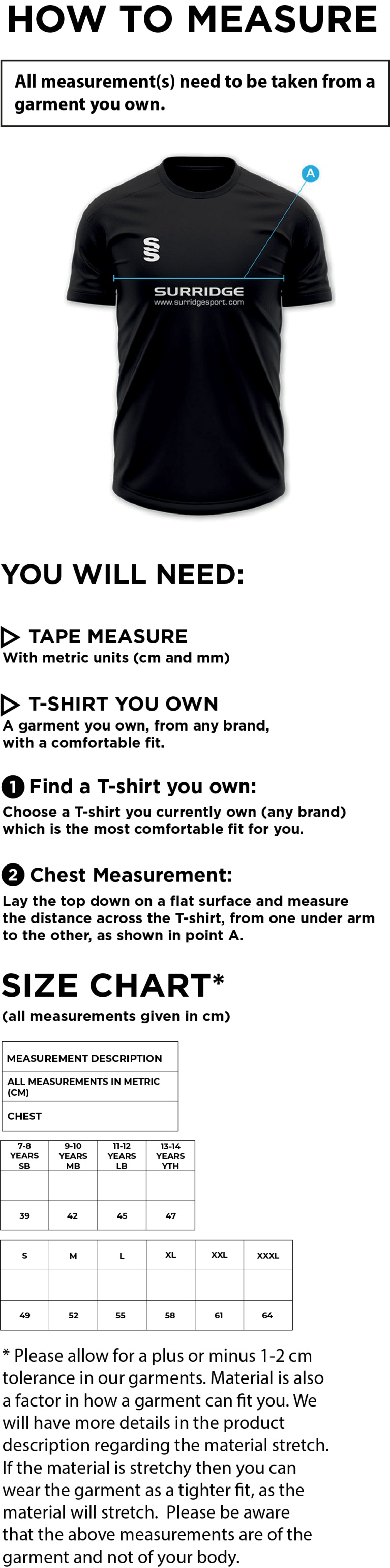CAG Boys Playing - Short Sleeved Shirt - Size Guide