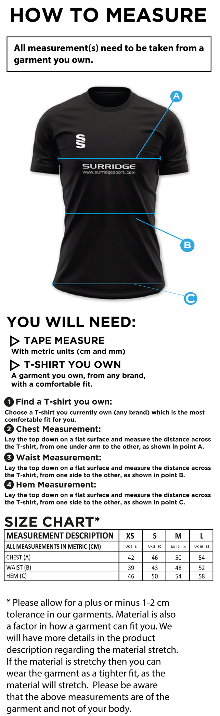 South Lakes District - Dual Games Shirt - Women's Fit - Size Guide