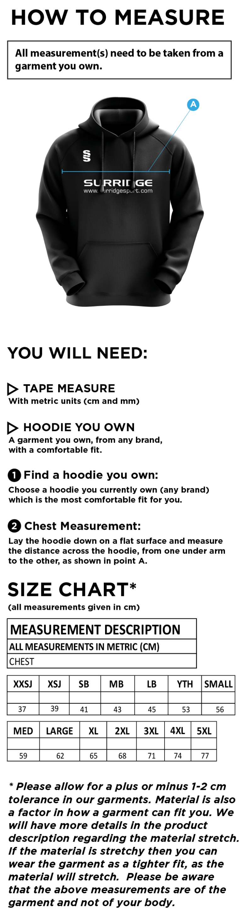 West District - Fuse Hoody - Unisex Fit - Size Guide