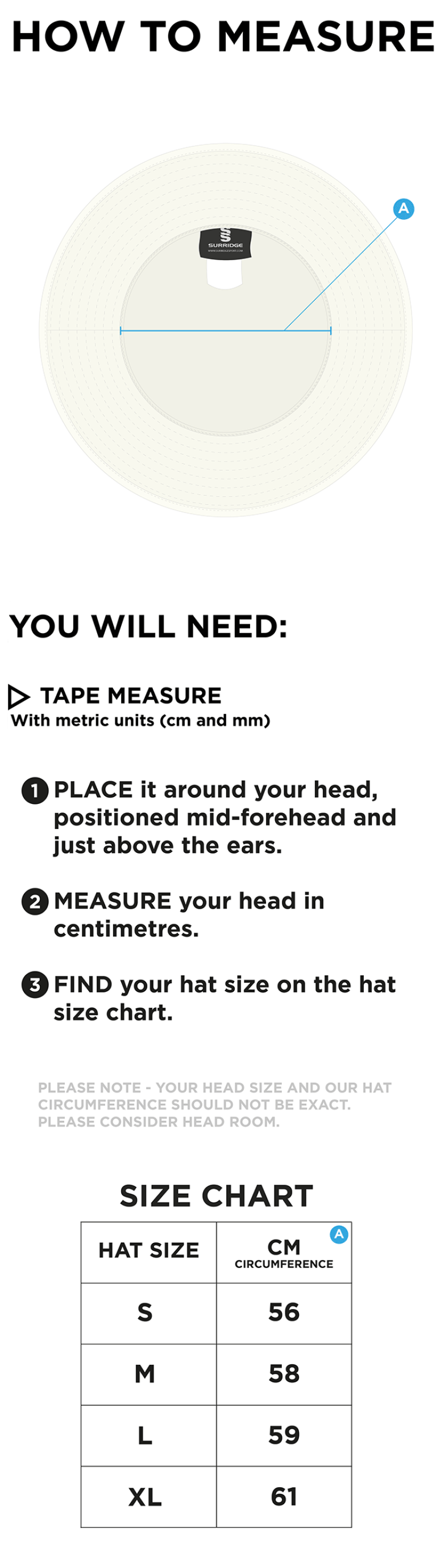CAG Girls Playing - Floppy Hat - Black - Size Guide