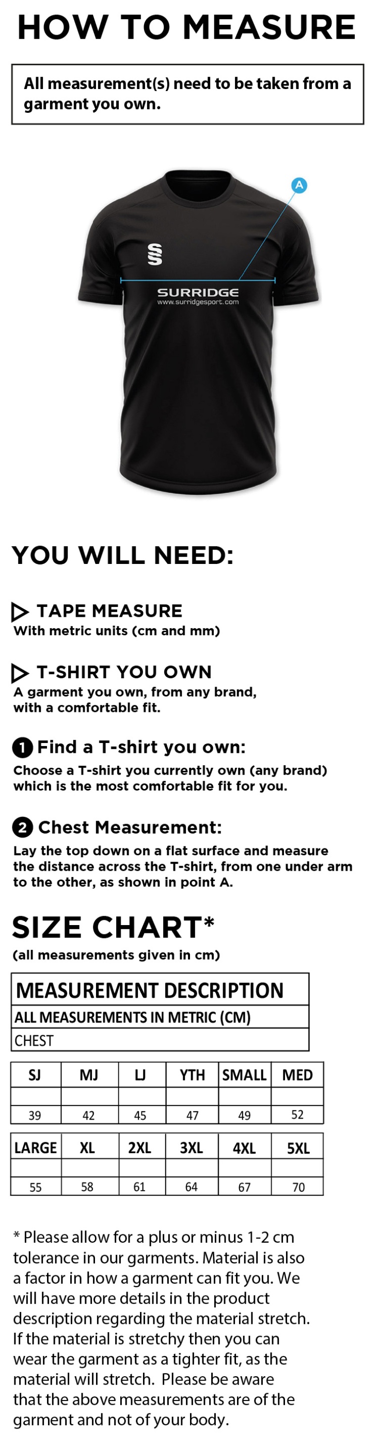 CAG Girls Training - Impact T-Shirt - Unisex Fit - Size Guide