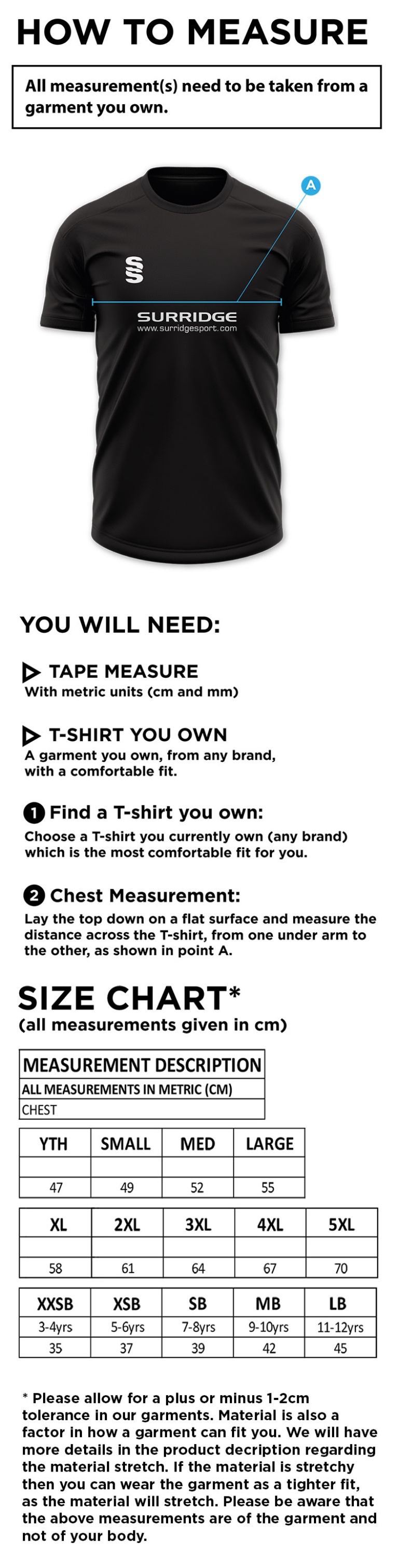 South Lakes District - Dual Games Shirt - Men's/Unisex Fit - Size Guide