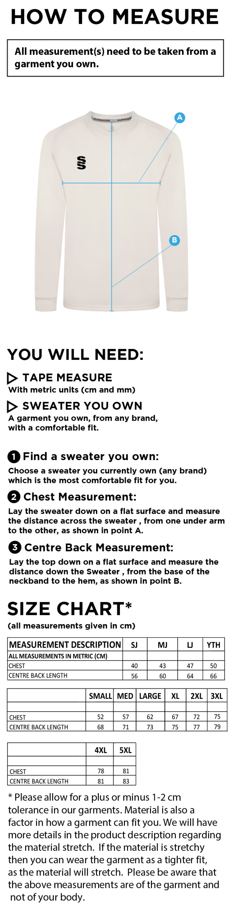 CAG Boys Playing - Long Sleeved Sweater - Size Guide
