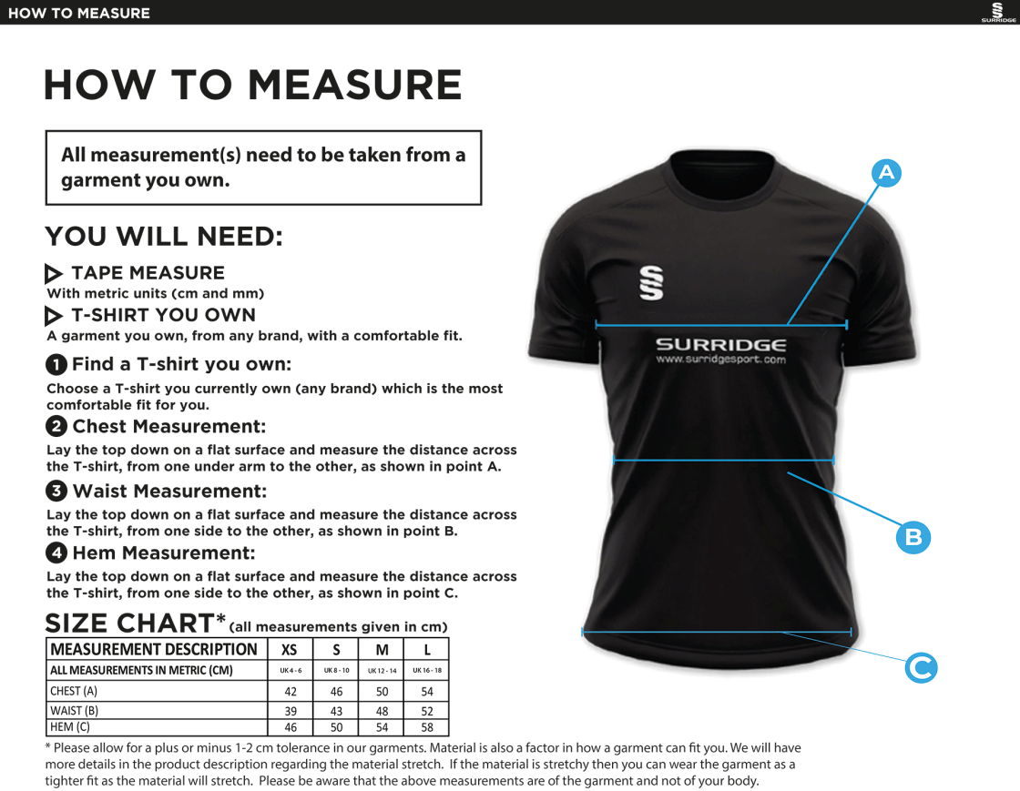 South Lakes District - Dual Games Shirt - Women's Fit - Size Guide
