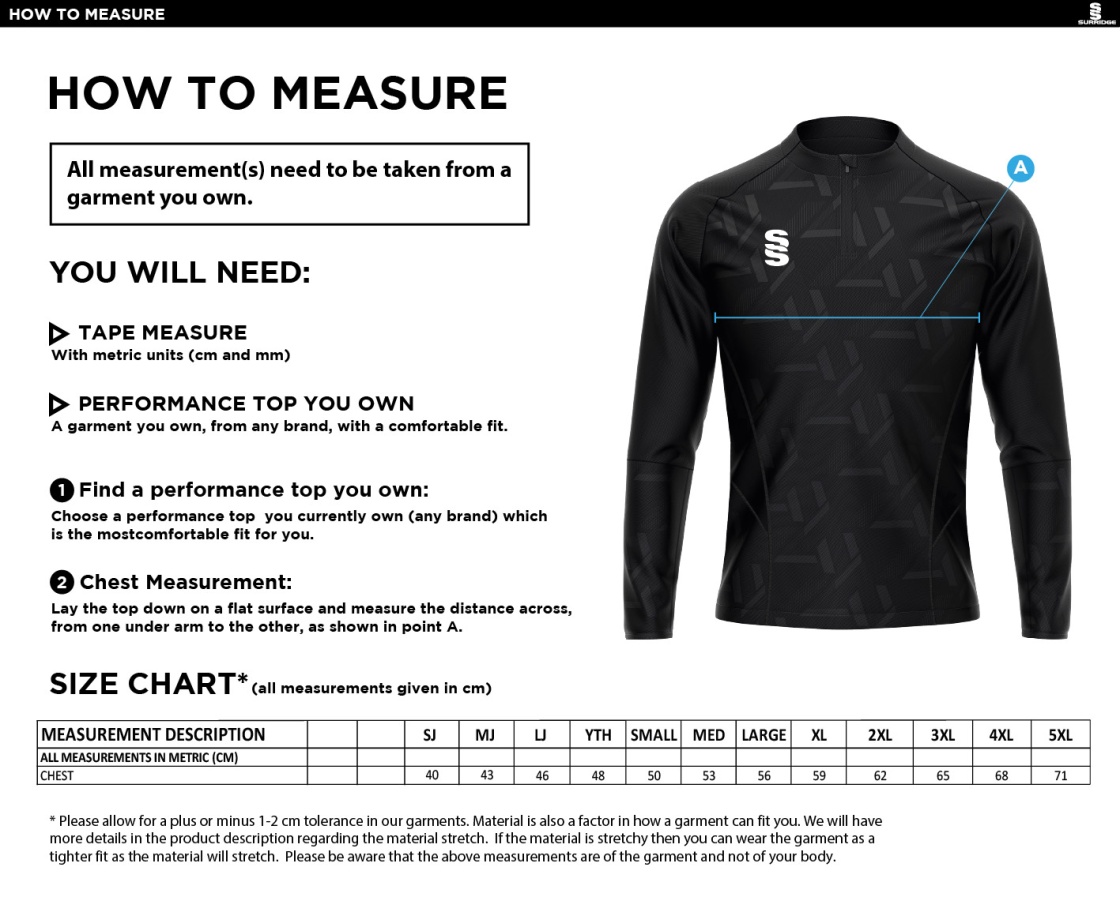 South Lakes District - Impact 1/4 Zip Performance Top - Men's/Unisex Fit - Size Guide