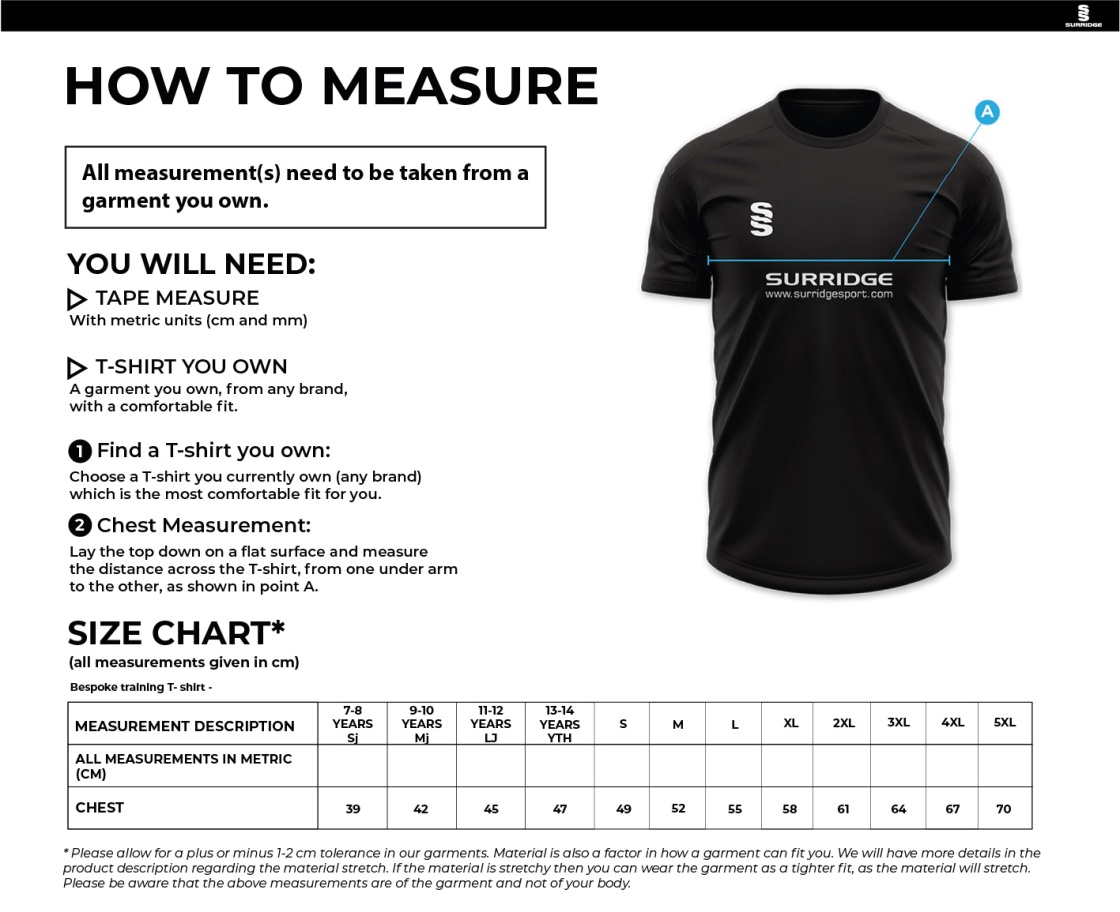 CAG Girls Training - Impact T-Shirt - Unisex Fit - Size Guide