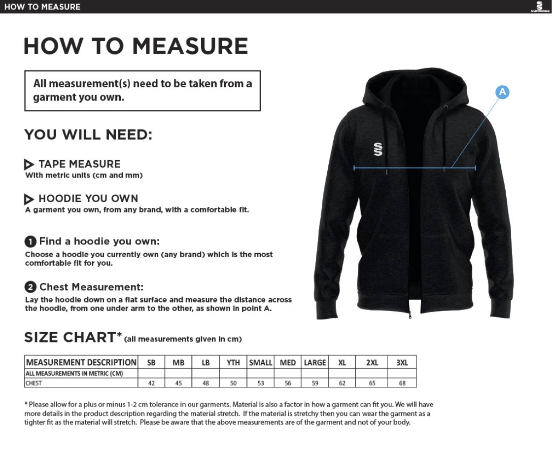 South Lakes District - Dual Full Zip Hoody - Men's/Unisex Fit - Size Guide