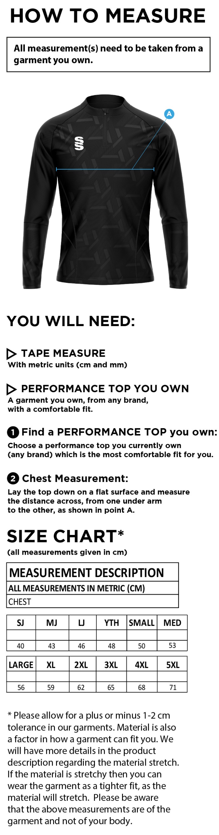 East District - Impact 1/4 Zip Performance Top - Men's/Unisex Fit - Size Guide